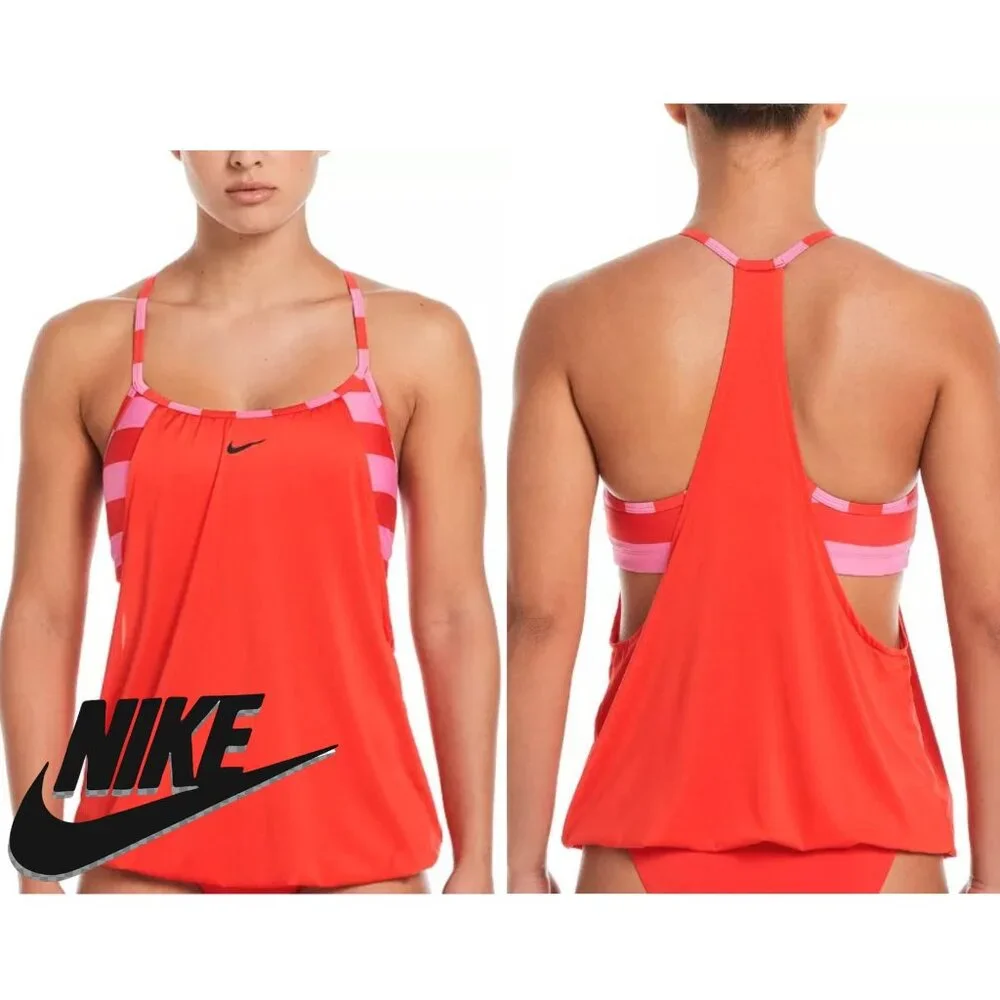 NWT Nike Micro-Stripe Layered Tankini Swim Top Women's Pink SZ MEDIUM